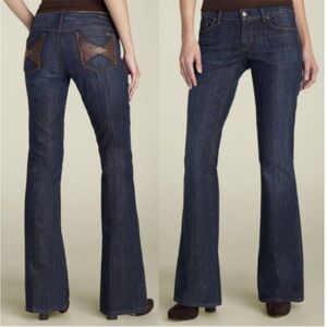 Y2K COH Jeans Lower Rise Flare Leather Back Pocket Dark Sz 27